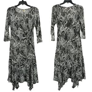 Anthro Fig & Flower Snake‎ Knit Sheer Panelled Full Sharkbite Maxi Dress Sz L